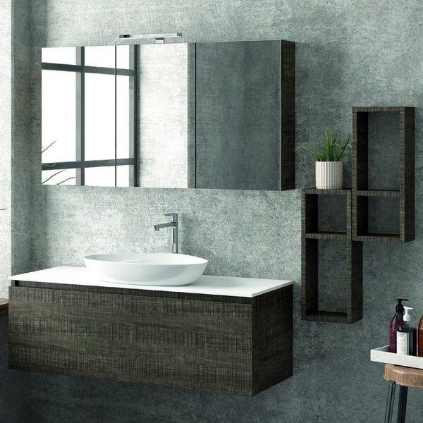 Kamalu composizione bagno 120cm sospesa composta da mobile specchio contenitore e 2 pensili