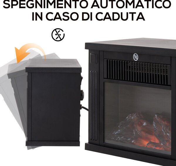 HOMCOM Camino Elettrico da Tavolo con Effetto Fiamma, Caminetto con Potenza Regolabile 600/1200W, Copertura 10-15m², Nero|Aosom