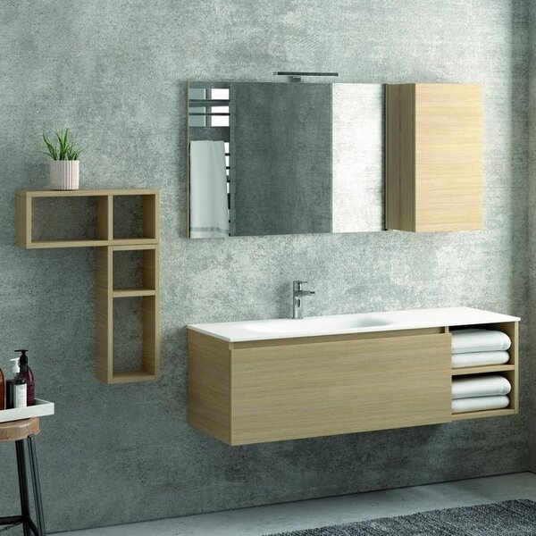 Composizione bagno 135cm composta da mobile e lavabo, specchio e due pensili - KAMALU