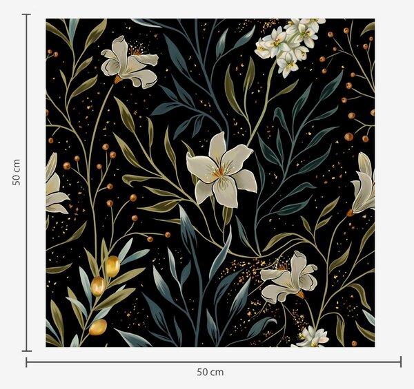 Carta da parati Composizione di fiori chiari e foglie scure su sfondo scuro, Parati fiori e piante classici, a00053 : Uwalls.it