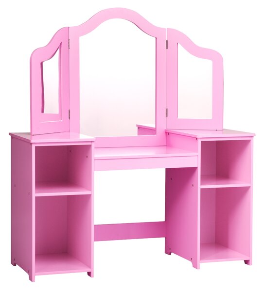 Costway Toeletta design smontabile 2 in 1 per bambini, Toeletta make-up principessa con 4 mensole grandi e specchio Rosa