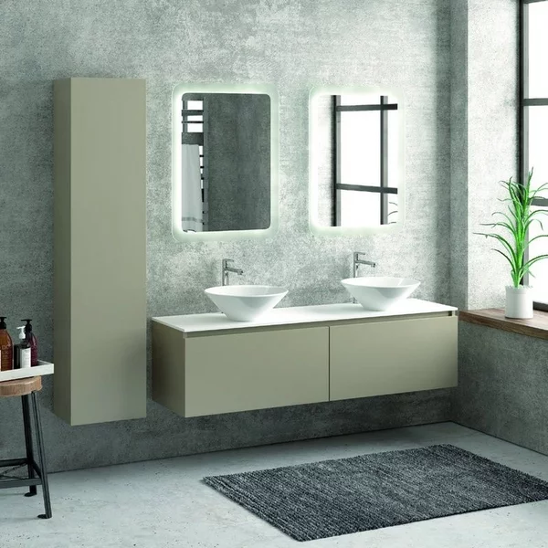 Composizione mobili bagno 155cm sospesa, composta da mobile, due specchi led e colonna SP-155B - KAMALU