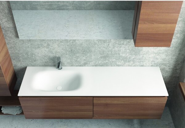 Kamalu composizione bagno 155cm sospesa, composta da mobile con lavabo, specchio, colonna e pensile sp-155e