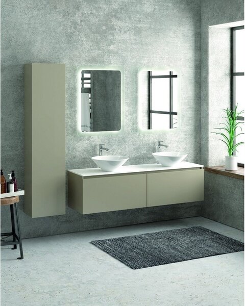 Kamalu composizione mobili bagno 155cm sospesa, composta da mobile, due specchi led e colonna sp-155b