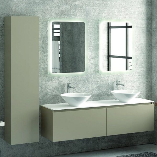Kamalu composizione mobili bagno 155cm sospesa, composta da mobile, due specchi led e colonna sp-155b