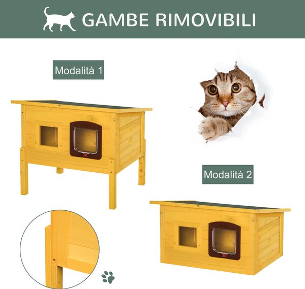 PawHut Cuccia Casetta per Gatti e Animali Domestici in Legno di Abete, 70x51.5x60cm|Aosom