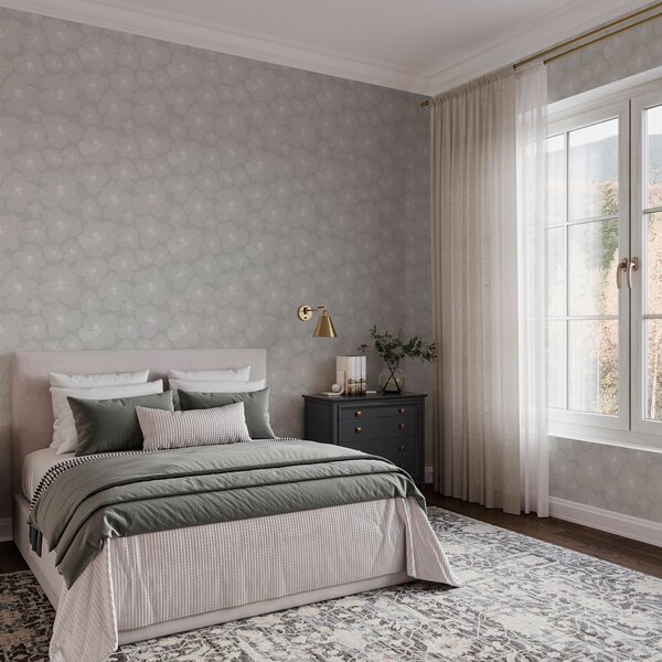 Carta da parati Grandi fiori su sfondo grigio, Parati fiori e piante classici, a00068 : Uwalls.it