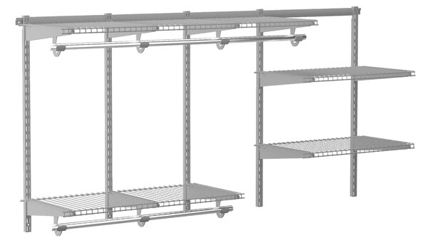 Costway Kit organizer di metallo con mensole a rete e bastoni per vestiti, Appendiabiti al muro da 91,5 a 183cm Grigio