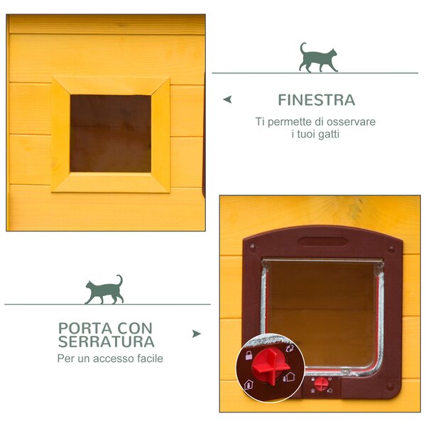 PawHut Cuccia Casetta per Gatti e Animali Domestici in Legno di Abete, 70x51.5x60cm|Aosom