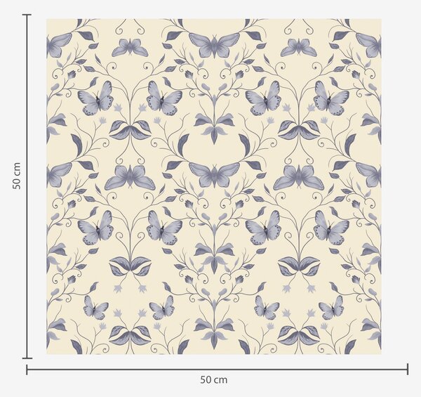 Carta da parati Farfalle e foglie blu, Parati classici in stile francese, a00070 : Uwalls.it