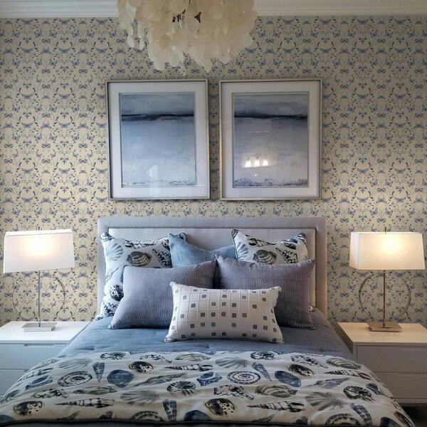 Carta da parati Farfalle e foglie blu, Parati classici in stile francese, a00070 : Uwalls.it