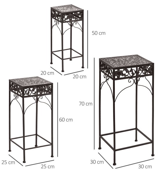 Outsunny Set di 3 Sgabelli Supporto Piante in Ferro Marrone, Classico, per Interno e Esterno, Versatile e Decorativo|Aosom