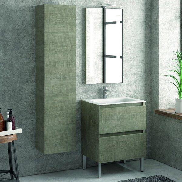 Kamalu composizione lavabo con mobile 60 cm, colonna e specchio tod-60b