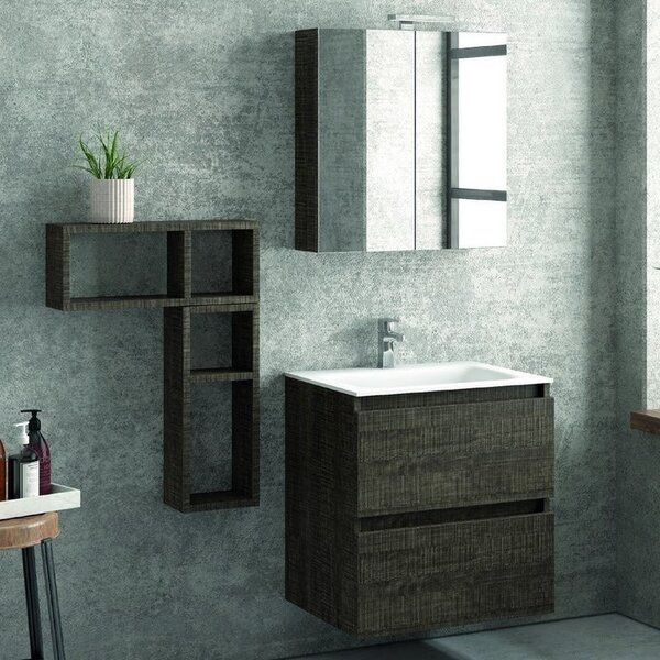 Composizione lavabo bagno sospeso con mobile 60 cm, 2 pensili e specchio TOD-60C - KAMALU