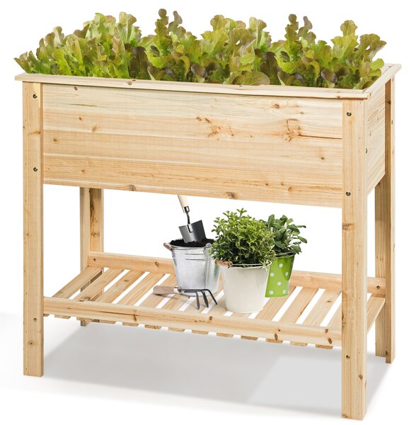 Costway Fioriera di legno da giardino con mensola per piante verdure e fiori, Vaso da fiori rialzato 92x41x81cm Naturale