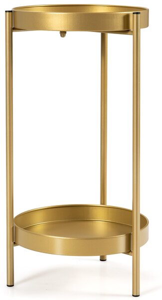 Costway Porta piante pieghevole di metallo con 2 vassoi da interno ed esterno, Base per piante con 2 livelli 30x60cm Oro