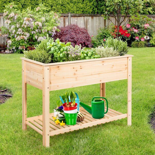 Costway Fioriera di legno da giardino con mensola per piante verdure e fiori, Vaso da fiori rialzato 92x41x81cm Naturale