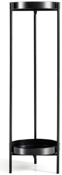 Costway Porta piante pieghevole di metallo con 2 vassoi da interno ed esterno, Base per piante con 2 livelli 25x80cm Nero