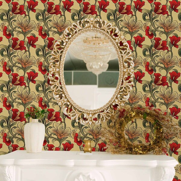Carta da parati Steli contorti e luminosi con foglie e fiori rossi, Parati classici in stile shabby chic, a00075 : Uwalls.it