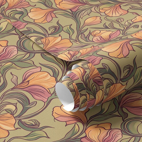 Carta da parati Steli contorti e luminosi con foglie e fiori, Parati fiori e piante classici, a00074 : Uwalls.it
