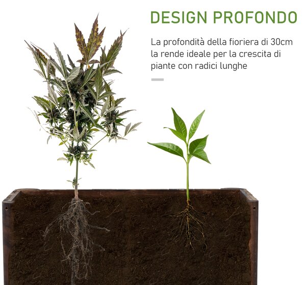 Outsunny Fioriera Vaso per Piante Box Rettangolare in Legno di Abete 70 x 35 x 30cm|Aosom