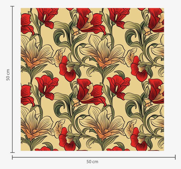 Carta da parati Steli contorti e luminosi con foglie e fiori rossi, Parati classici in stile shabby chic, a00075 : Uwalls.it