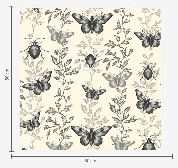 Carta da parati Composizione con farfalle, foglie e insetti su sfondo chiaro, Parati fiori e piante classici, a00073v2 : Uwalls.it