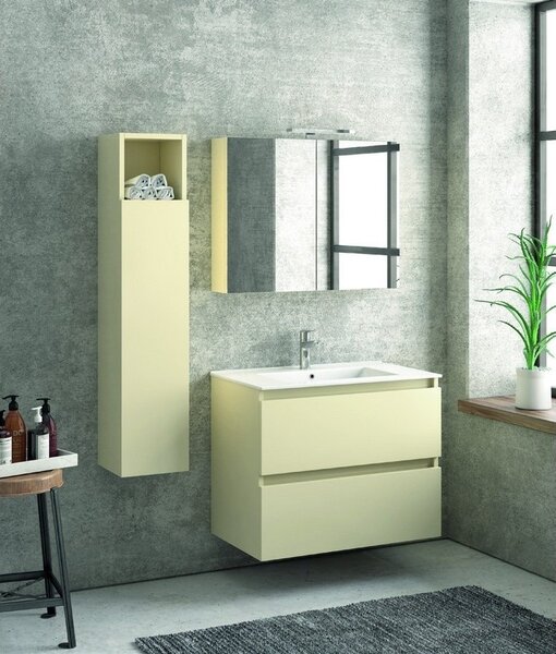 Composizione bagno sospesa 80cm: mobile, specchio e colonna TOD-80B - KAMALU