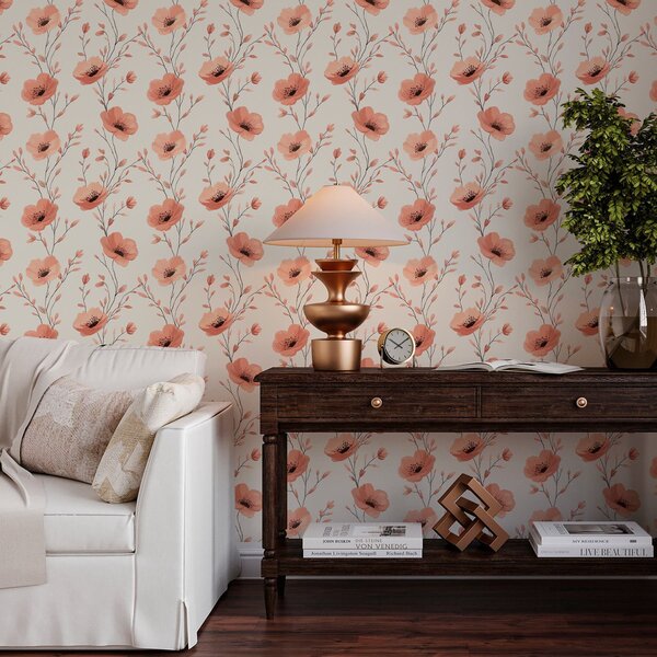Carta da parati Papaveri rosa su steli, Parati classici in stile inglese, a00083 : Uwalls.it