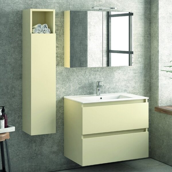 Composizione bagno sospesa 80cm: mobile, specchio e colonna TOD-80B - KAMALU