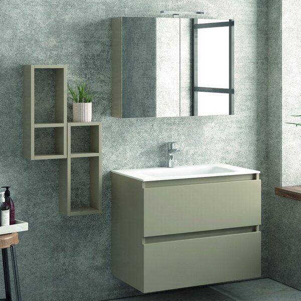 Kamalu composizione mobile bagno sospeso 80cm: mobile, 2 pensili e specchio tod-80a