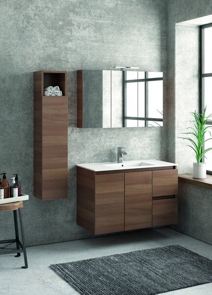 Kamalu composizione mobili bagno 100cm installazione sospesa mobile, specchio e colonna tod-100a