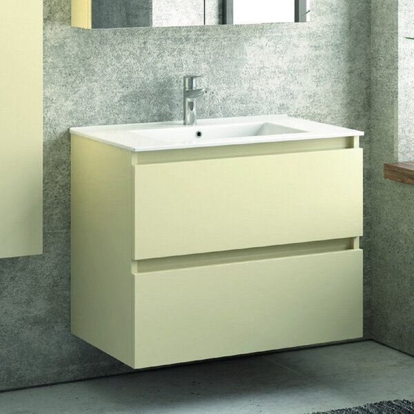 Composizione bagno sospesa 80cm: mobile, specchio e colonna TOD-80B - KAMALU