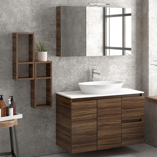 Kamalu composizione bagno sospesa 100cm: mobile, specchio e due pensili tod-100c