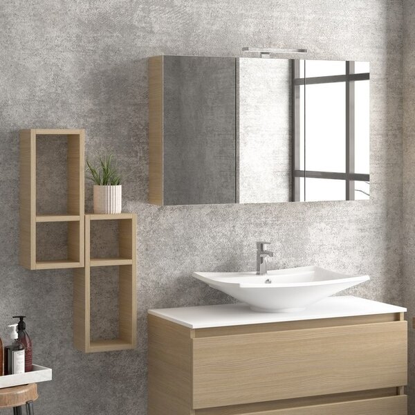 Kamalu composizione bagno sospesa 100cm: mobile, specchio contenitore e due pensili tod-100e