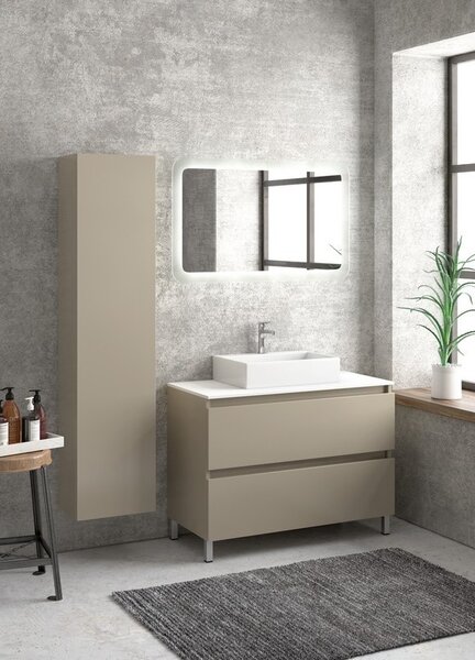 Composizione bagno 100cm installazione a terra: mobile, specchio led e colonna TOD-100D - KAMALU