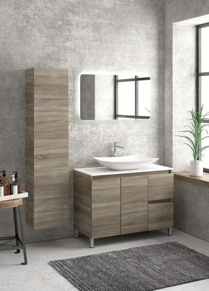 Kamalu composizione bagno 100cm a terra: mobile, specchio led e colonna tod-100b