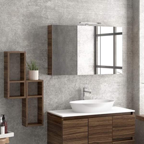 Kamalu composizione bagno sospesa 100cm: mobile, specchio e due pensili tod-100c