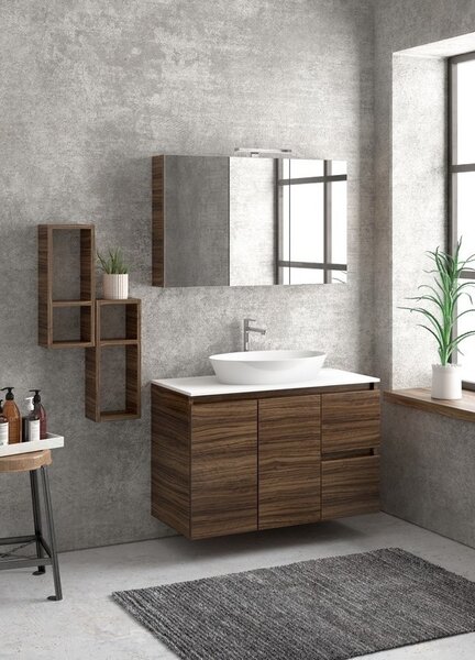 Kamalu composizione bagno sospesa 100cm: mobile, specchio e due pensili tod-100c