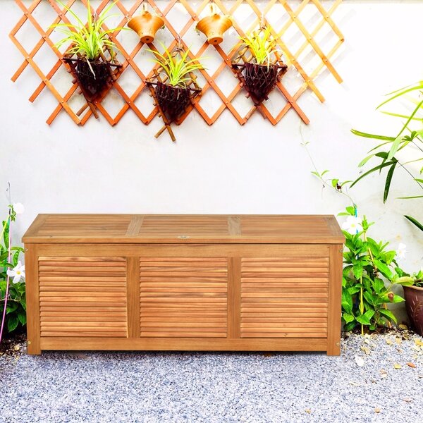 Costway Scatola in legno di acacia per cortile e giardino, Contenitore da esterno per attrezzi da giardinaggio Naturale