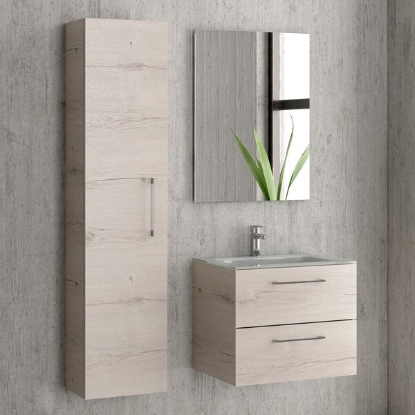 Kamalu composizione lavabo bagno con mobile 60 cm, colonna e specchio el-60b