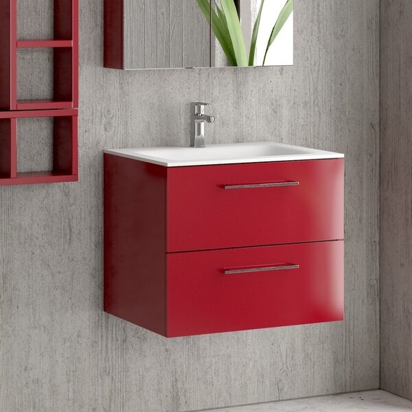 Kamalu composizione mobile lavabo bagno 60 cm, specchio contenitore e 2 pensili el-60c