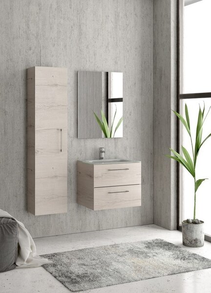 Kamalu composizione lavabo bagno con mobile 60 cm, colonna e specchio el-60b