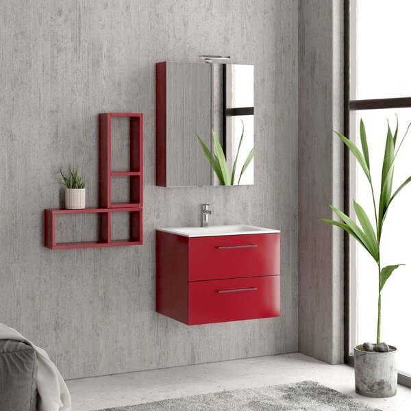 Kamalu composizione mobile lavabo bagno 60 cm, specchio contenitore e 2 pensili el-60c