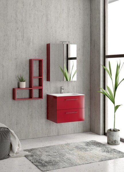 Kamalu composizione mobile lavabo bagno 60 cm, specchio contenitore e 2 pensili el-60c