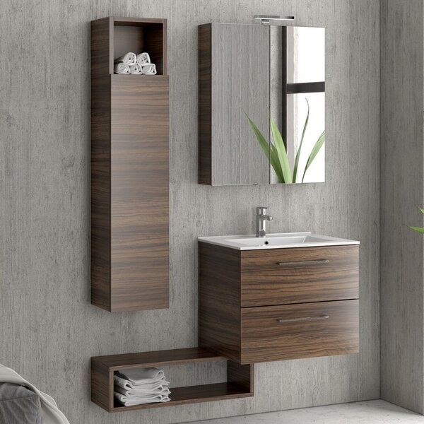 Kamalu composizione mobile lavabo 60, colonna specchio e pensile el-60a