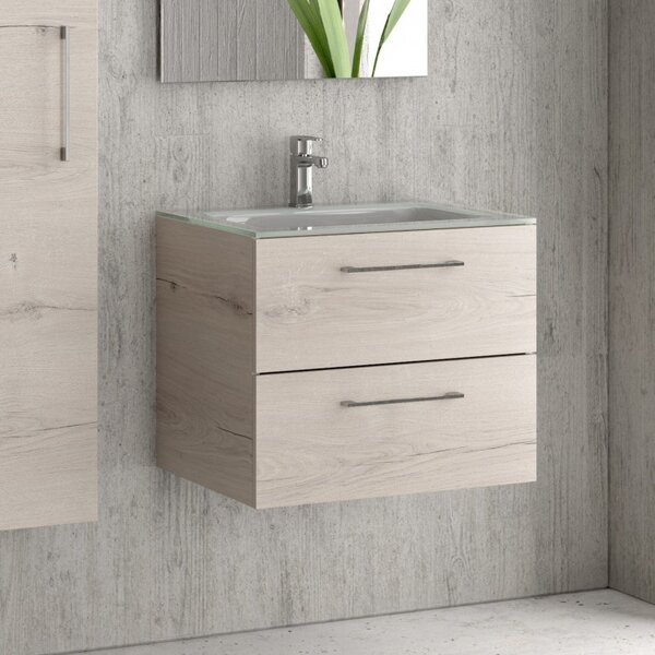 Kamalu composizione lavabo bagno con mobile 60 cm, colonna e specchio el-60b