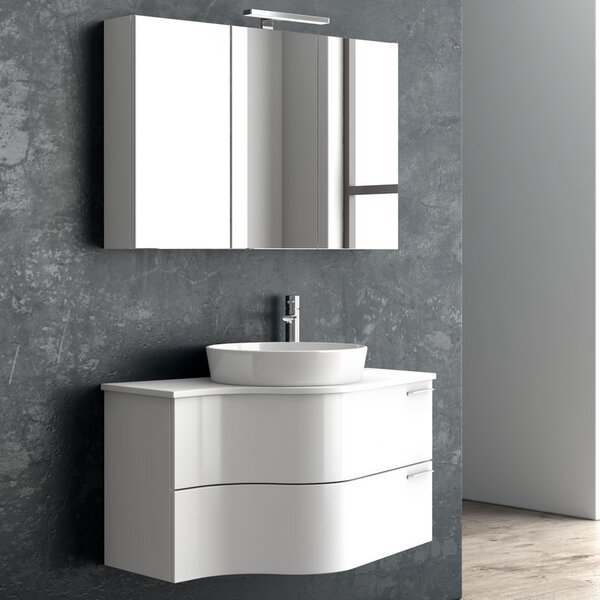 Kamalu composizione bagno sospesa 100cm: mobile ultramoderno e specchio contenitore form-100b