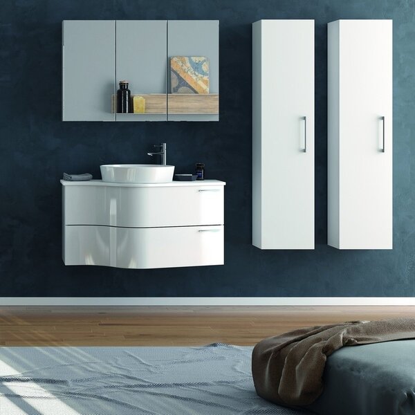 Composizione bagno sospesa 100cm: mobile, specchio contenitore e 2 colonne FORM-100 - KAMALU