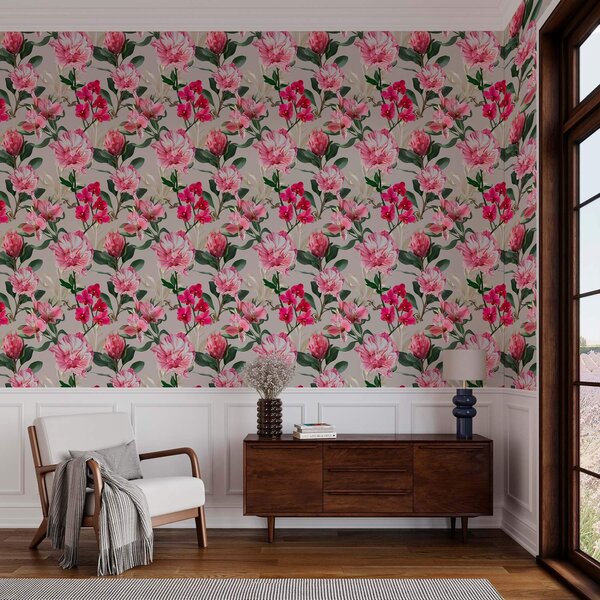 Carta da parati Delicati fiori rosa su sfondo chiaro, Parati fiori e piante classici, Parati classici Fiori Peonie, a00094 : Uwalls.it